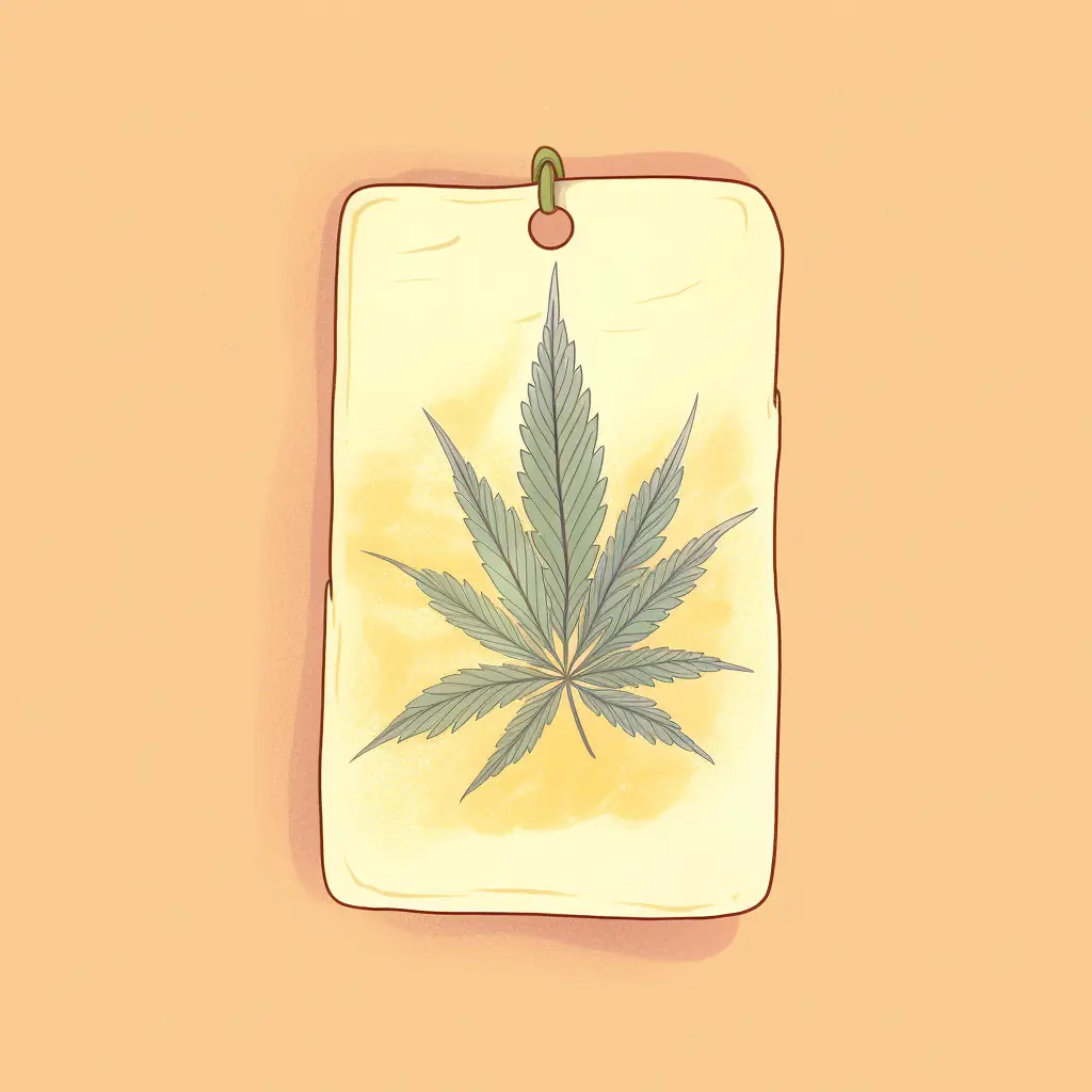 Für den angenehmen Cannabis-Social-Club in Solingen, der Eleganz vermittelt, gibt es ein Preisschild mit einem Cannabisblatt in sanften Pastelltönen.